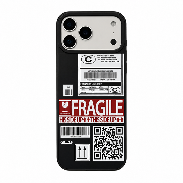Fragile Shipping Label Aesthetic Premium iPhone 17 Pro Max Case – Black Edition
