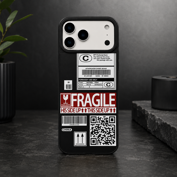 Fragile Shipping Label Aesthetic Premium iPhone 17 Pro Max Case – Black Edition