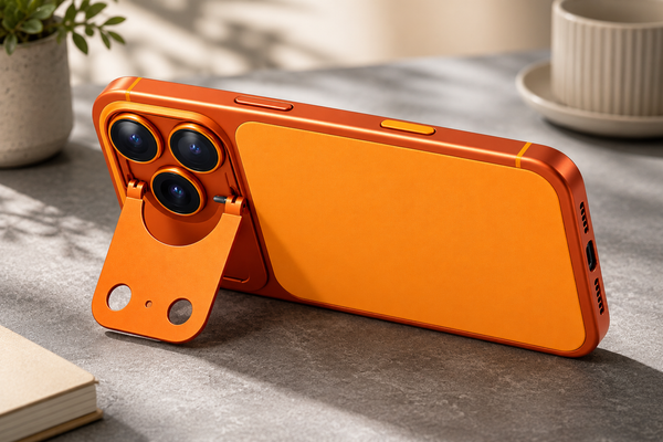 Premium Orange Aluminum Camera Lens Protector with Sliding Cover for iPhone 17 Pro Max