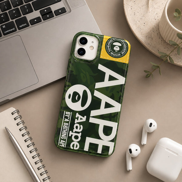 AAPE Style Green Camo Printed Case for iPhone 12