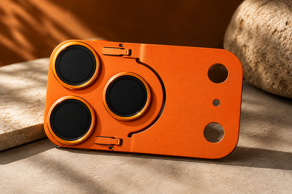 Premium Orange Aluminum Camera Lens Protector with Sliding Cover for iPhone 17 Pro Max